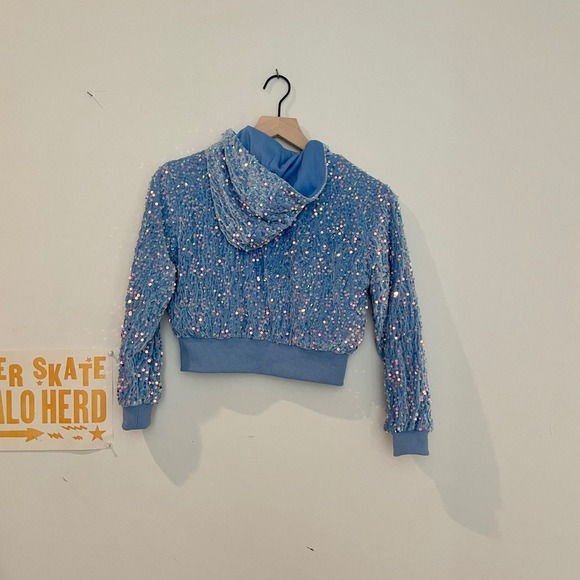 Girls Sequined Zip Up Hoodie WeLakken Age 8Y Blue Sparkly Jacket - Picture 6 of 12